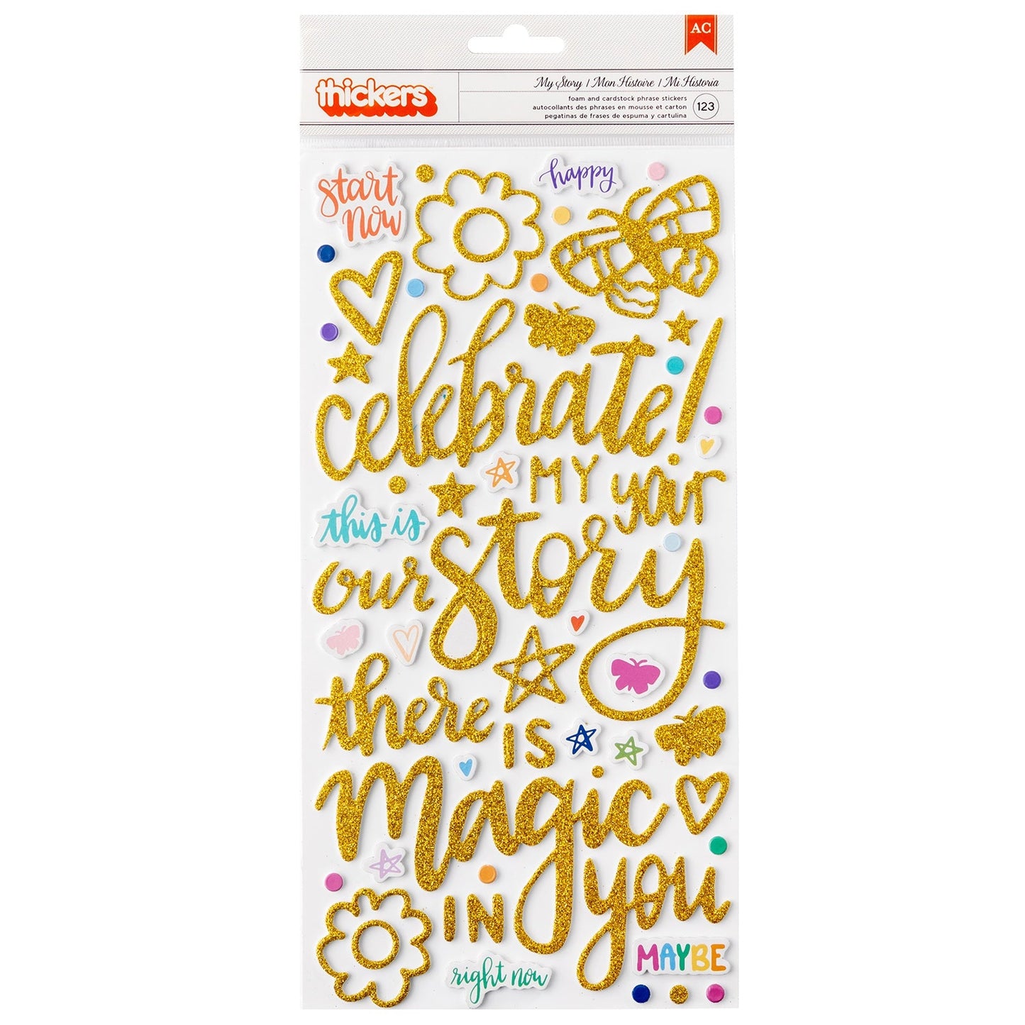 Shimelle Main Character Energy Thickers Stickers 123/Pkg-Phrase Gold Glitter