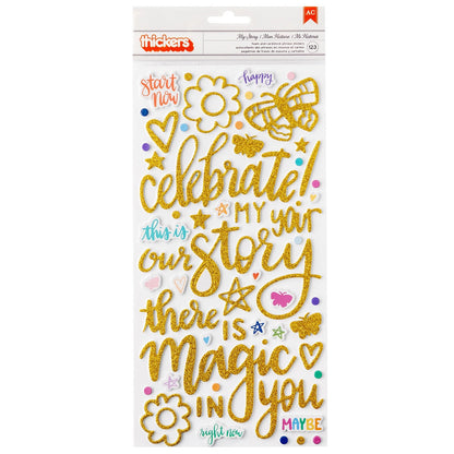 Shimelle Main Character Energy Thickers Stickers 123/Pkg-Phrase Gold Glitter