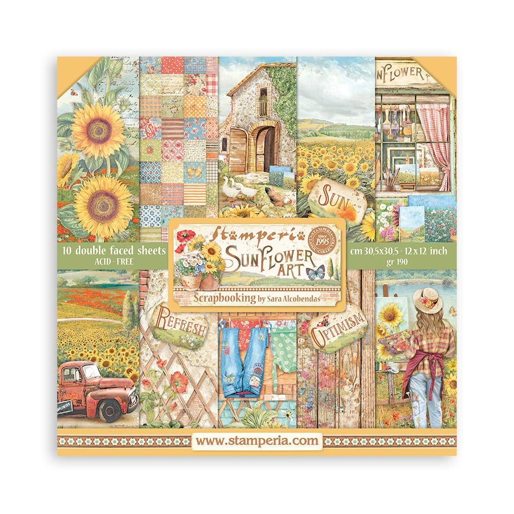 Stamperia Double-Sided Paper Pad 12"X12" 10/Pkg-Sunflower Art