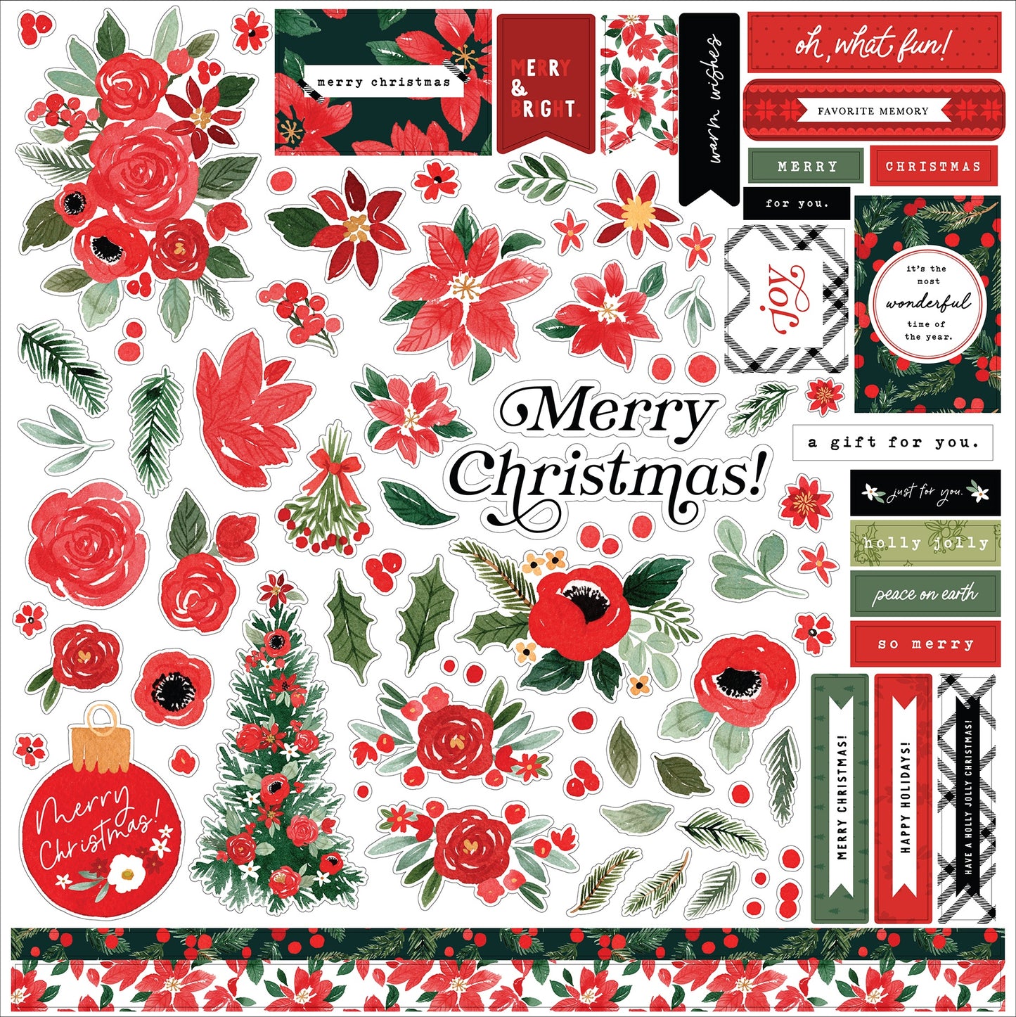 Carta Bella Elements Cardstock Stickers 12"X12"-Merry Christmas Flora