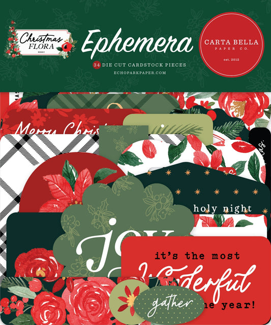 Carta Bella Cardstock Ephemera-Merry Christmas Flora