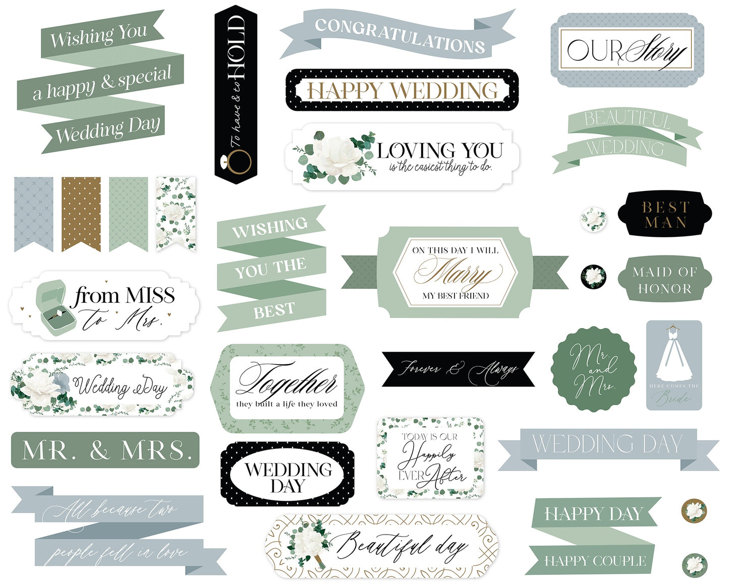 Echo Park Cardstock Ephemera-Titles & Phrases, Wedding Bells