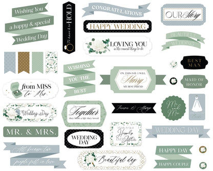 Echo Park Cardstock Ephemera-Titles & Phrases, Wedding Bells