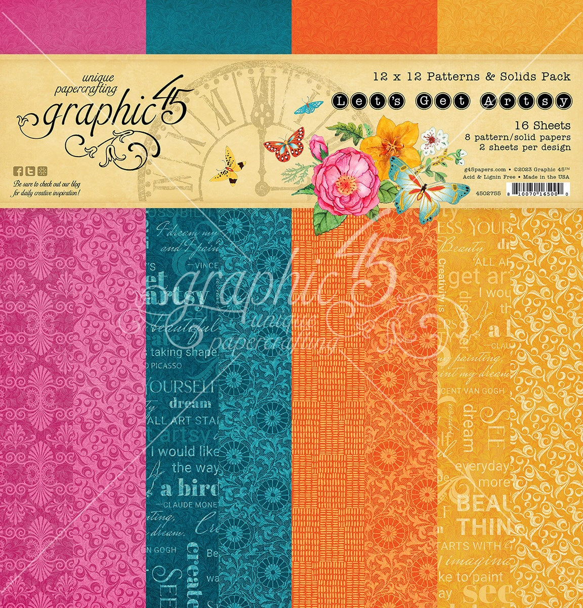 Graphic 45 Collection Pack 12"X12"-Let's Get Artsy Patterns & Solids