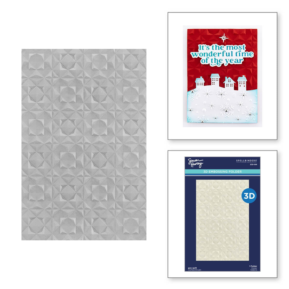 Spellbinders 3D Embossing Folder By Simon Hurley-Geo Quilt