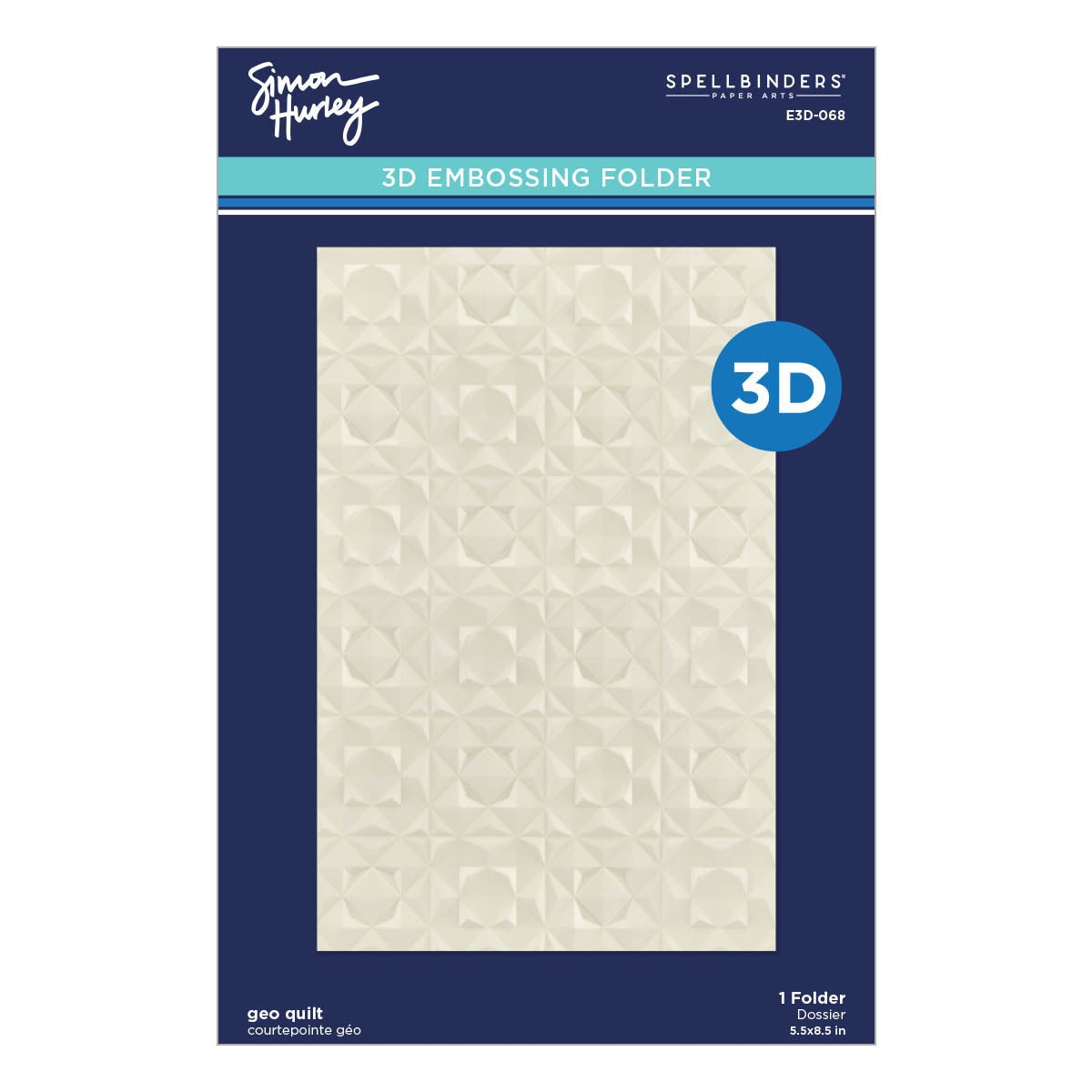 Spellbinders 3D Embossing Folder By Simon Hurley-Geo Quilt