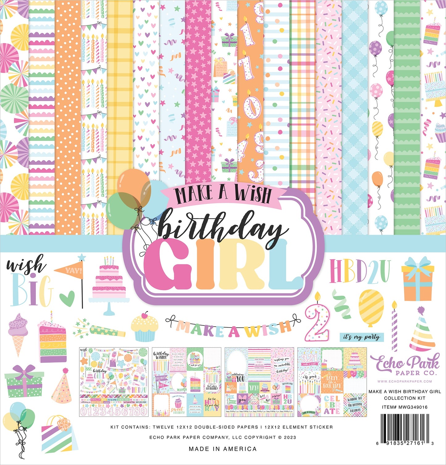 Echo Park Collection Kit 12"X12"-Make A Wish Birthday Girl