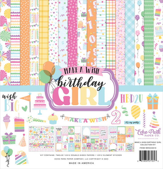 Echo Park Collection Kit 12"X12"-Make A Wish Birthday Girl