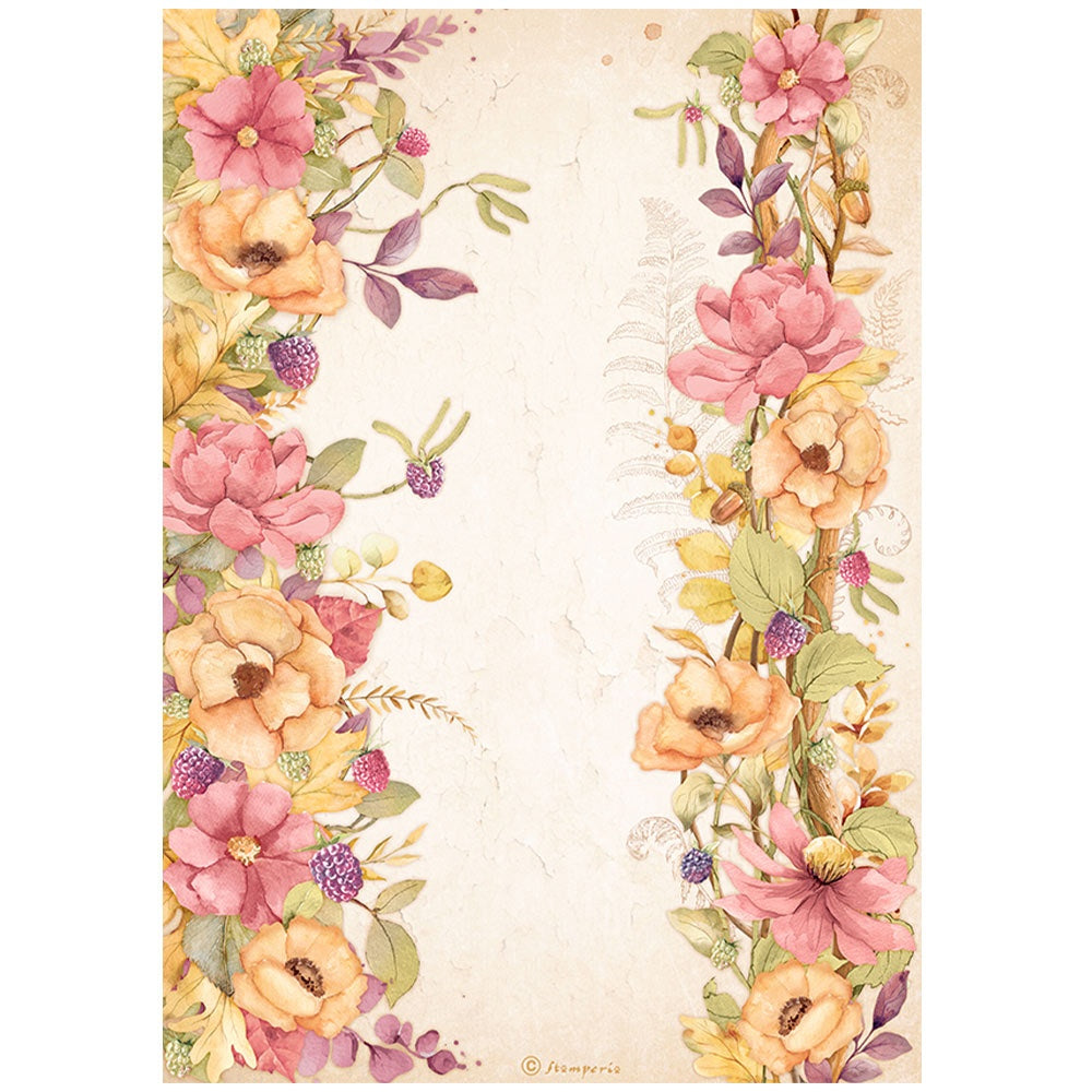 Stamperia Rice Paper Sheet A4-Woodland Floral Borders