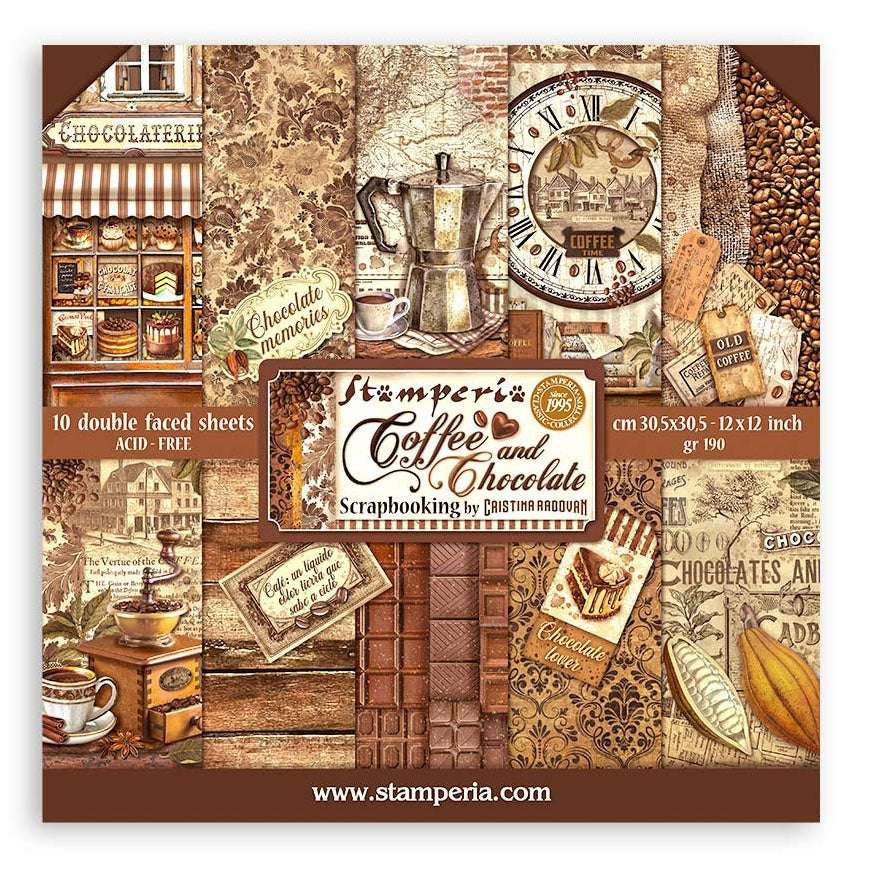 Stamperia Double-Sided Paper Pad 12"X12" 10/Pkg-Coffee And Chocolate, 10 Designs/1 Each