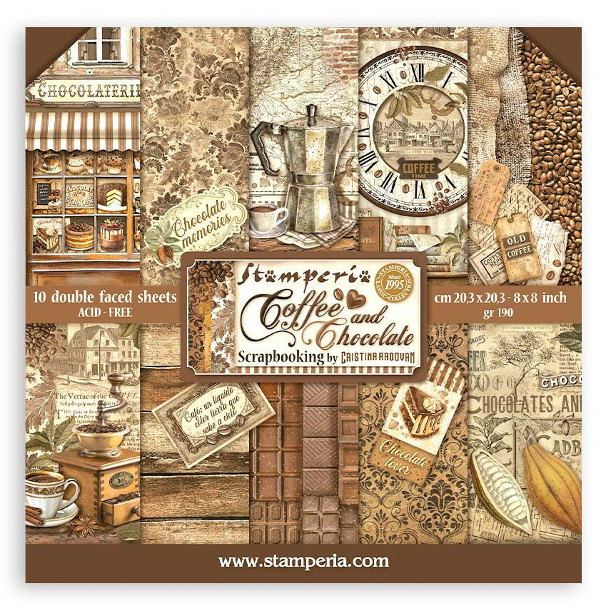 Stamperia Double-Sided Paper Pad 8"X8" 10/Pkg-Coffee And Chocolate, 10 Designs/1 Each