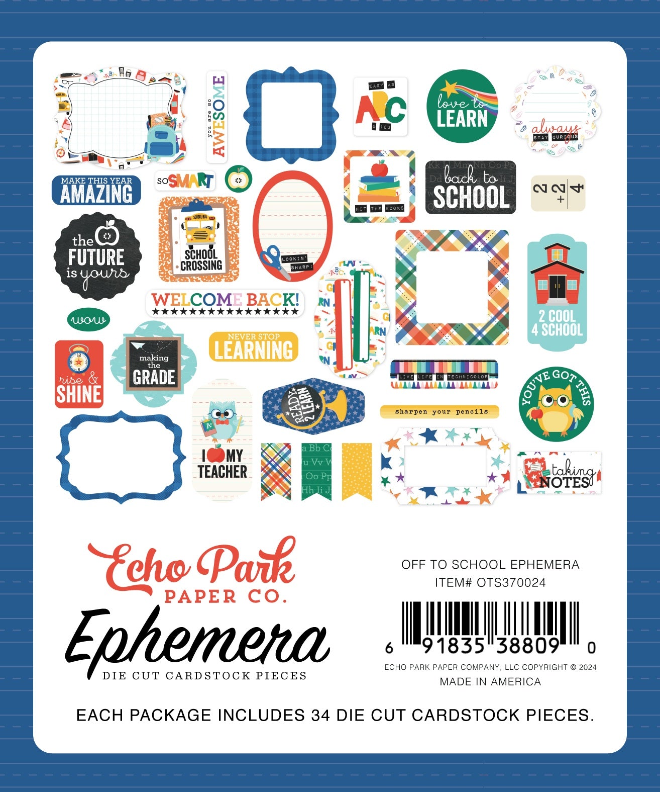 Echo Park Cardstock Ephemera 33/Pkg-Icons, Off To School