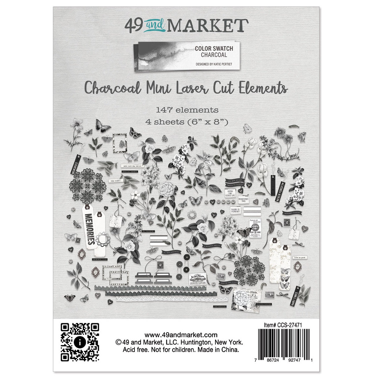 Color Swatch: Charcoal mini Laser Cut Outs-Elements