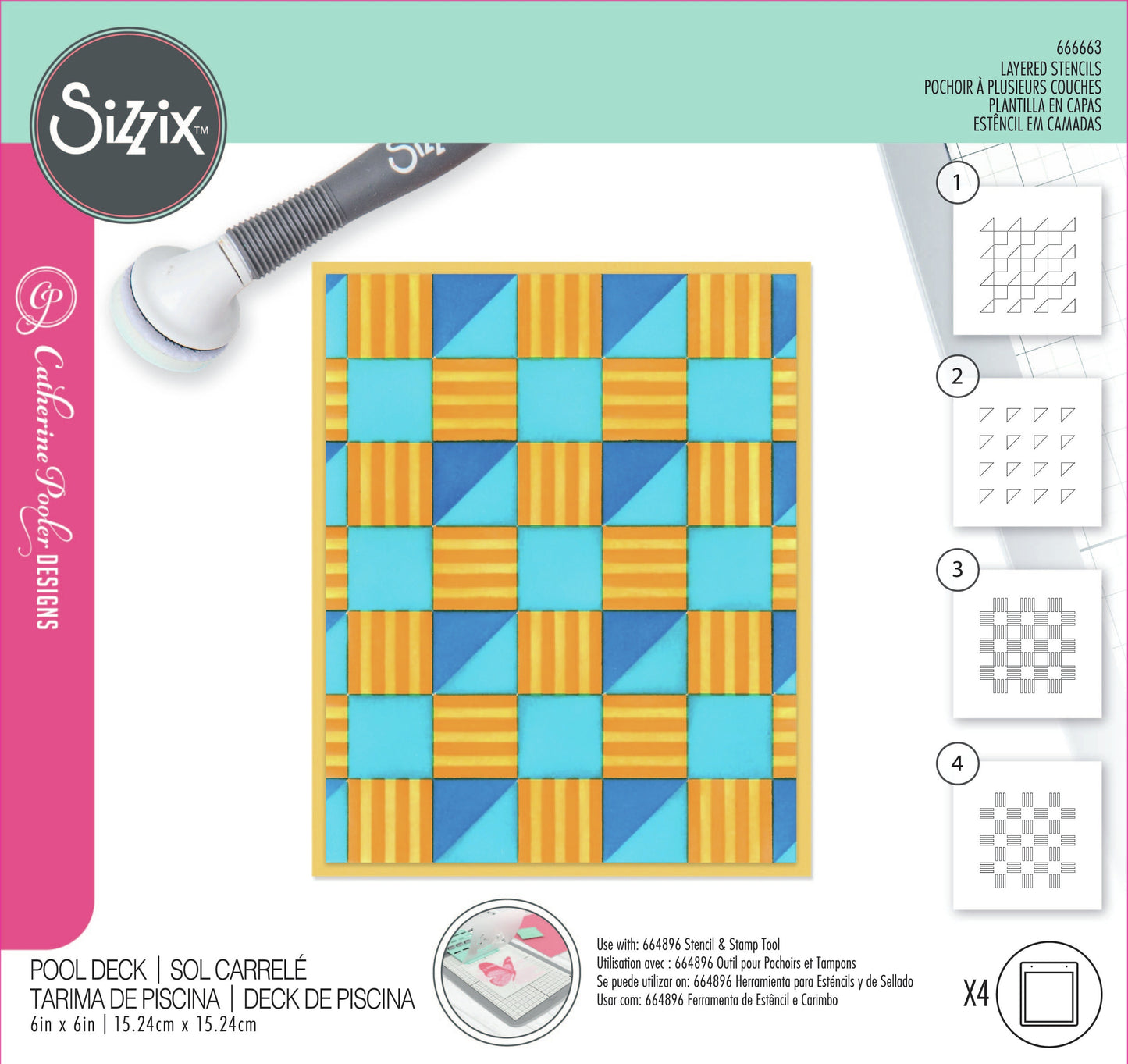 Sizzix Layered Stencils By Catherine Pooler 4/Pkg-Pool Deck