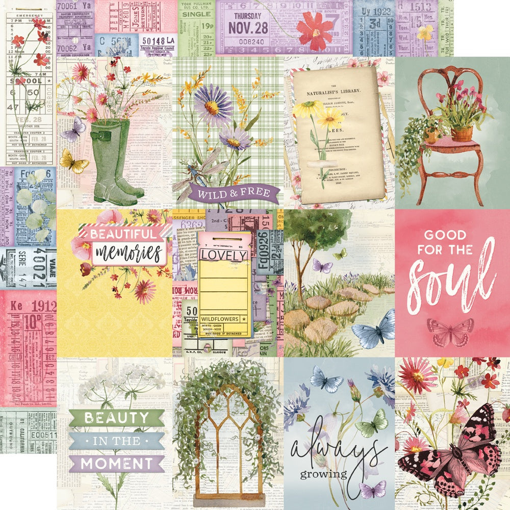 Simple Vintage Meadow Flowers Double-Sided Cardstock 12"X12"-4X6 Elements