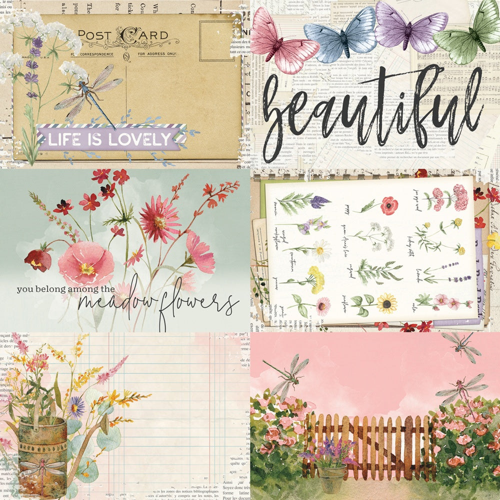 Simple Vintage Meadow Flowers Double-Sided Cardstock 12"X12"-4X6 Elements