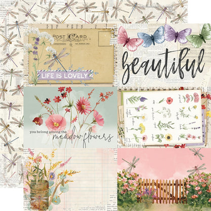 Simple Vintage Meadow Flowers Double-Sided Cardstock 12"X12"-4X6 Elements