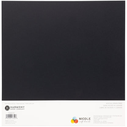 Harmony Hues 65# Cardstock 12"X12" 50/Pkg-Midnight Black