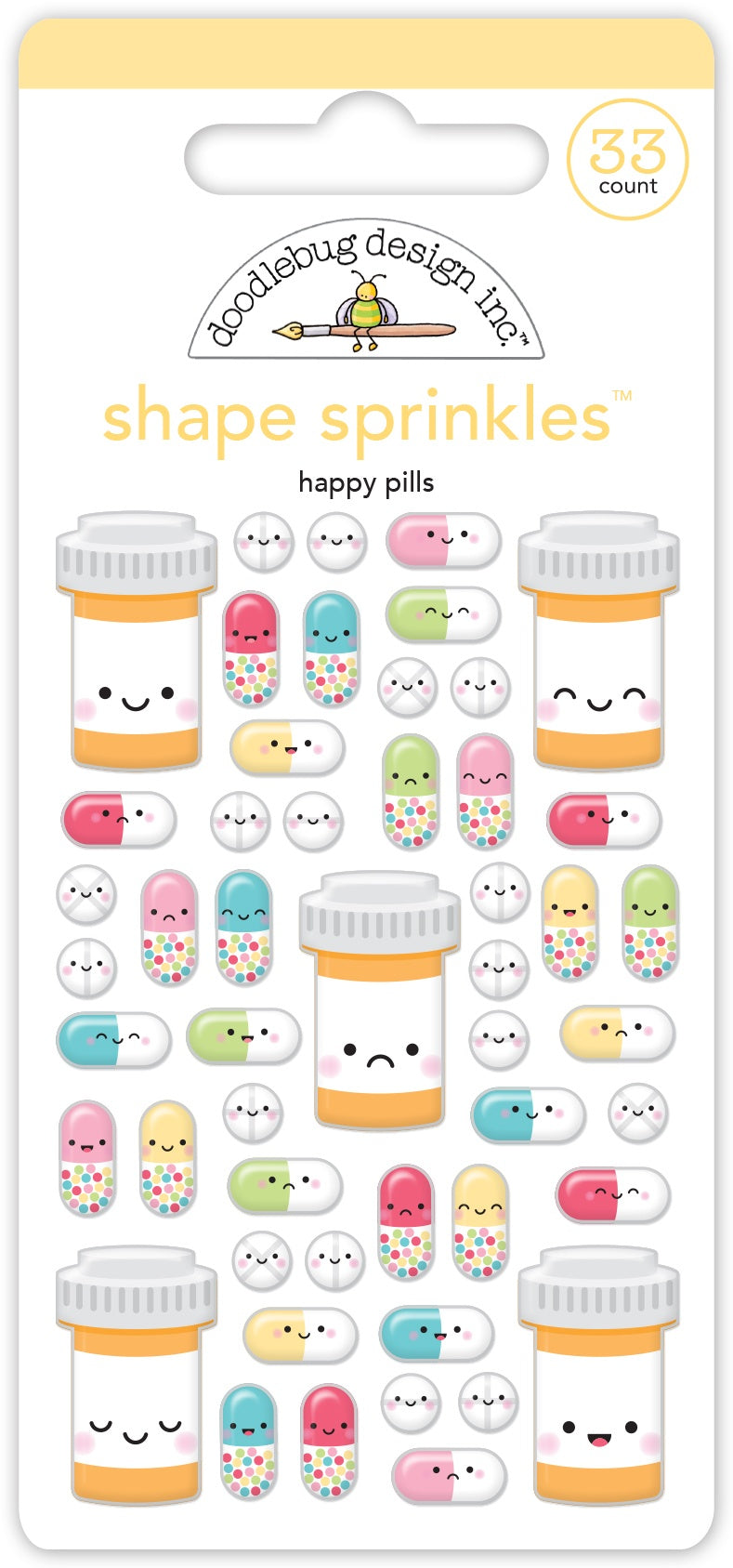 Doodlebug Sprinkles Adhesive Enamel Shapes-Happy Pills