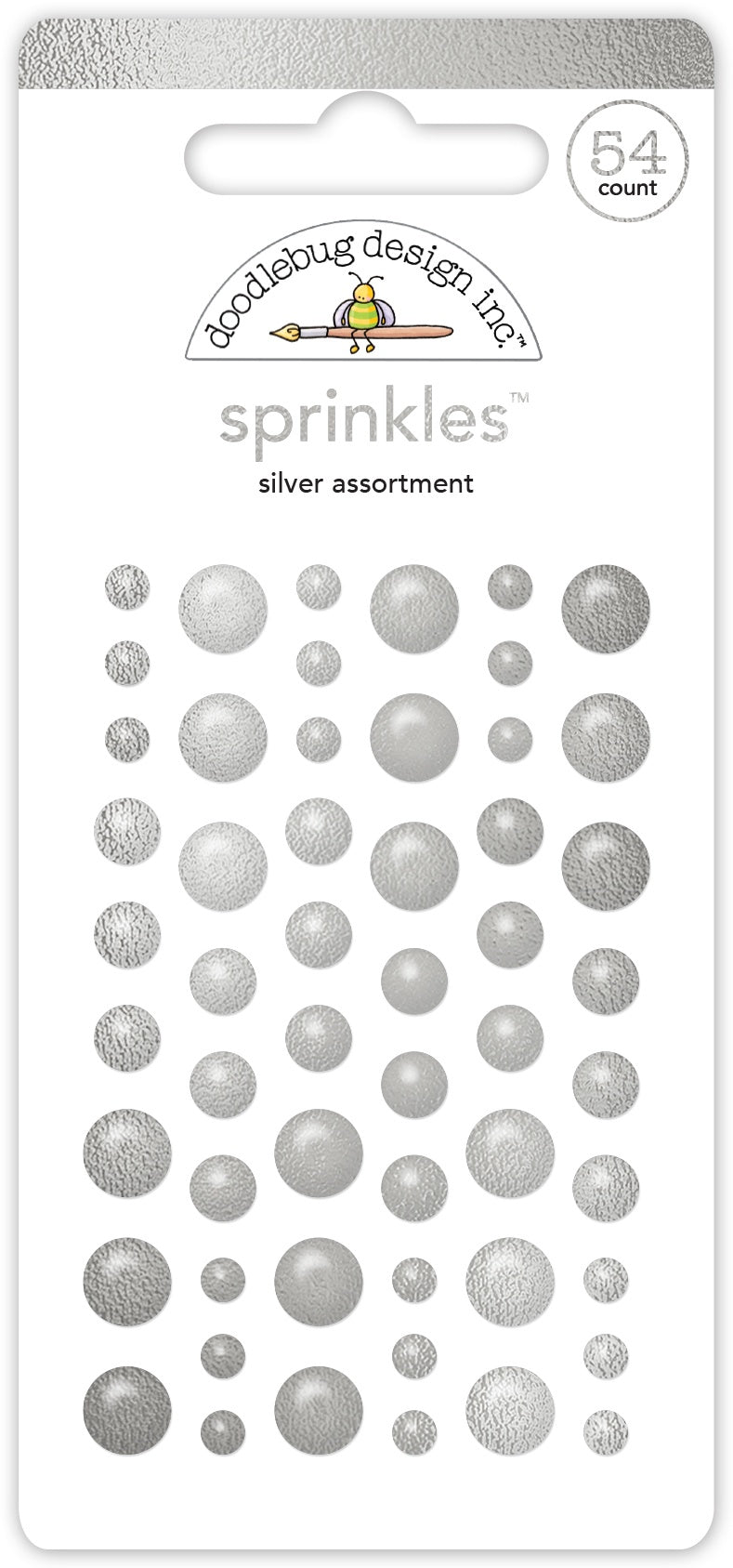 Doodlebug Sprinkles Adhesive Enamel Shapes-Silver Assortment