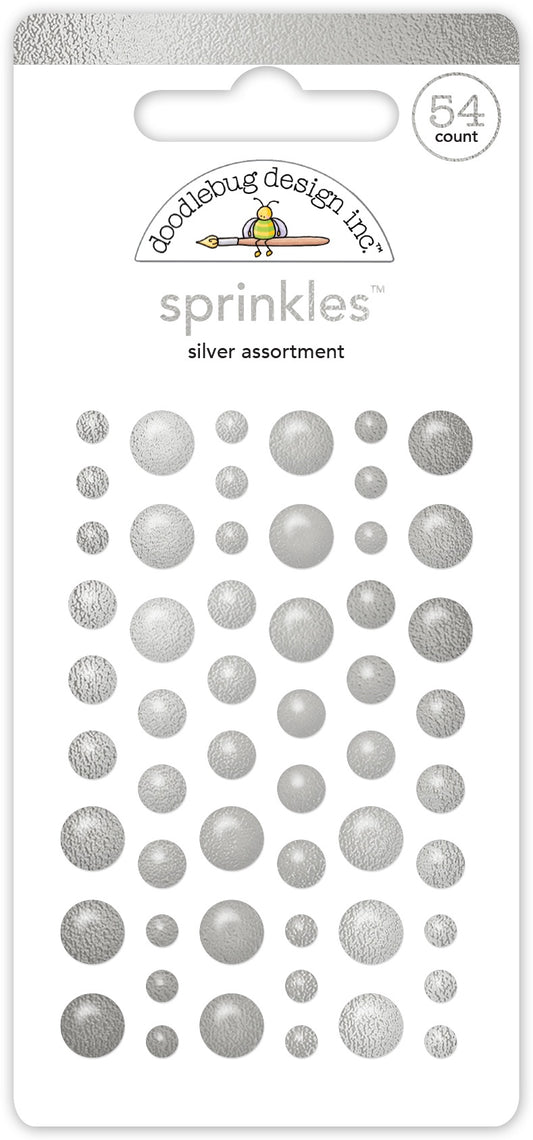 Doodlebug Sprinkles Adhesive Enamel Shapes-Silver Assortment