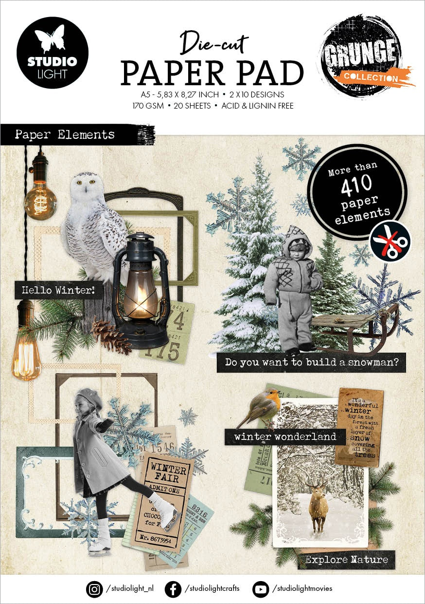 Studio Light Grunge Collection Paper Pad 5.83"X8.25" 20/Pkg-Nr. 188, Die-cut Elements