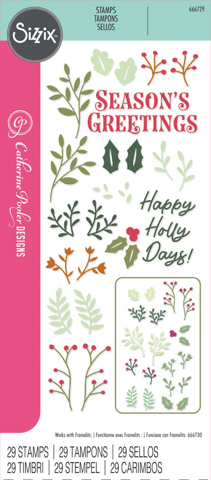 Sizzix Clear Stamps Set 29/Pkg By Catherine Pooler-Happy Holly Days