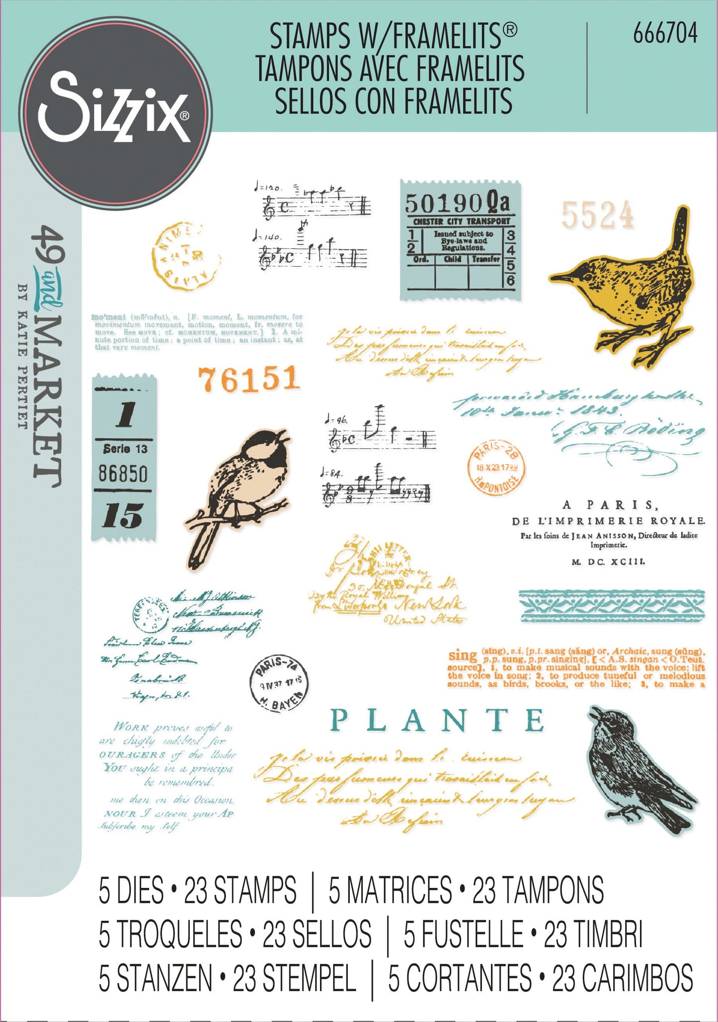 Sizzix A5 Clear Stamps With Framelits Die By 49 And Market-Bird Song