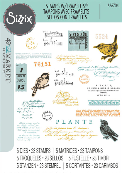 Sizzix A5 Clear Stamps With Framelits Die By 49 And Market-Bird Song