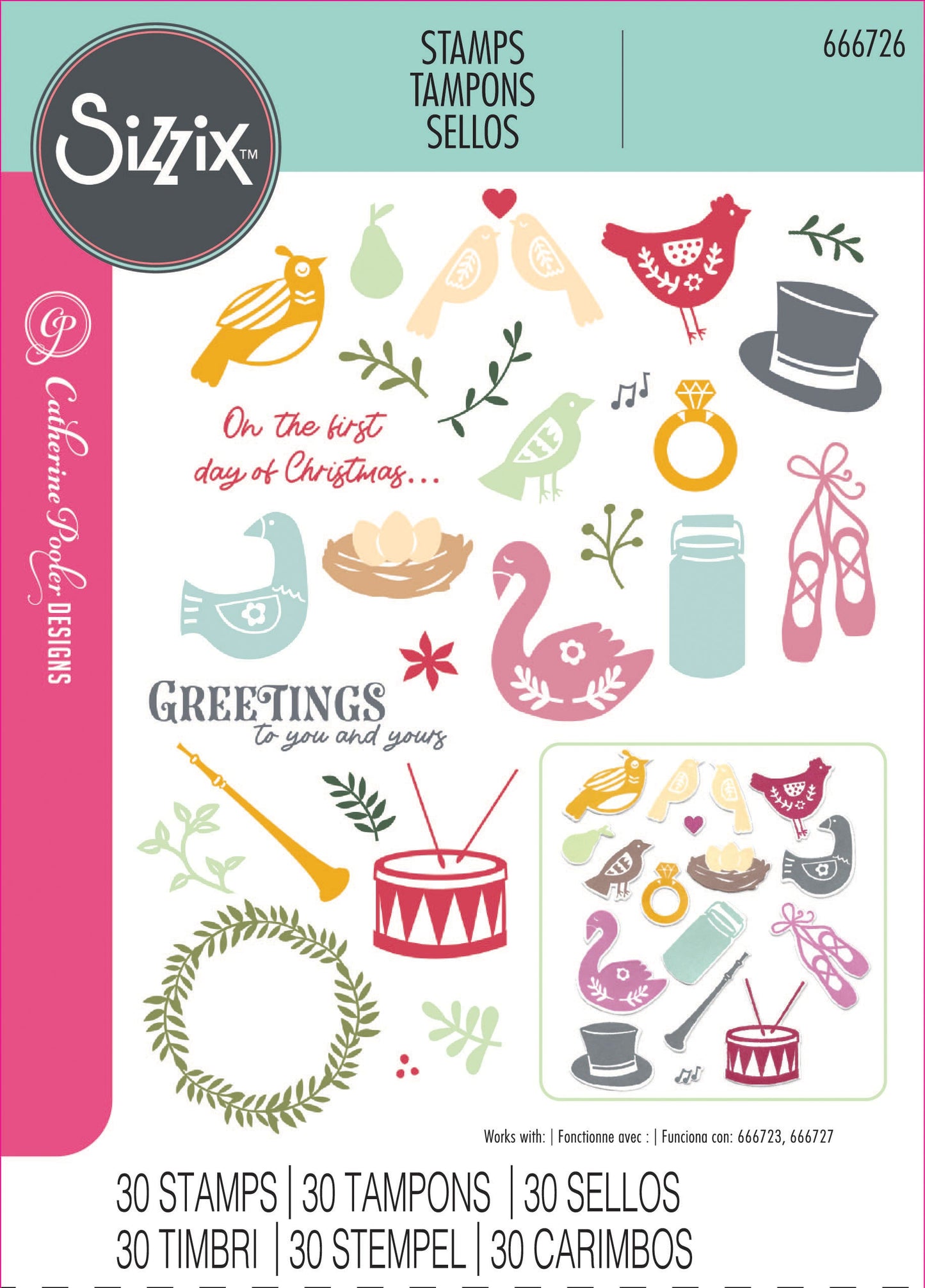 Sizzix A5 Clear Stamps Set 30/Pkg By Catherine Pooler-12 Days Of Christmas