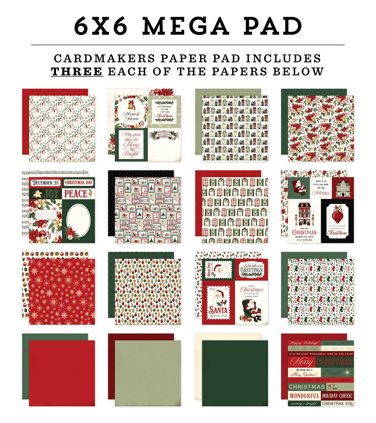 Carta Bella Double-Sided Mega Paper Pad 6"X6"-A Vintage Christmas