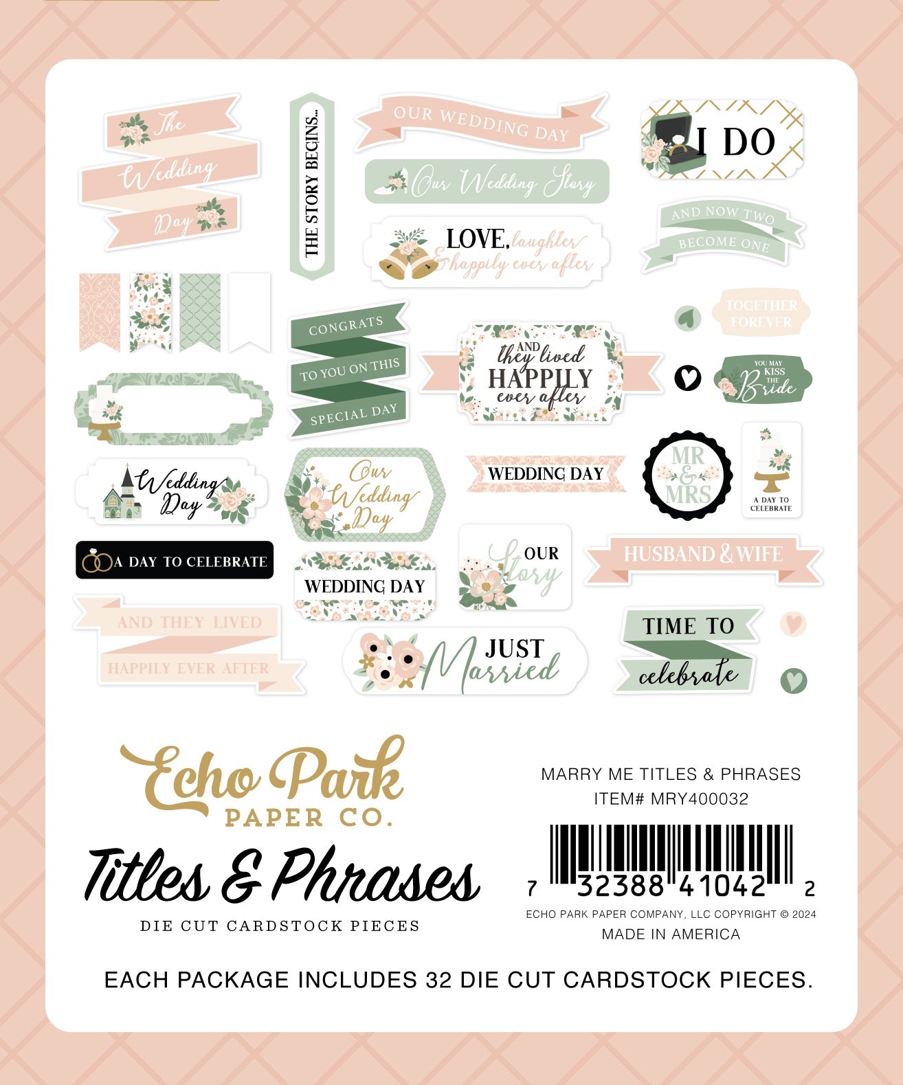 Echo Park Cardstock Ephemera-Titles & Phrases, Marry Me