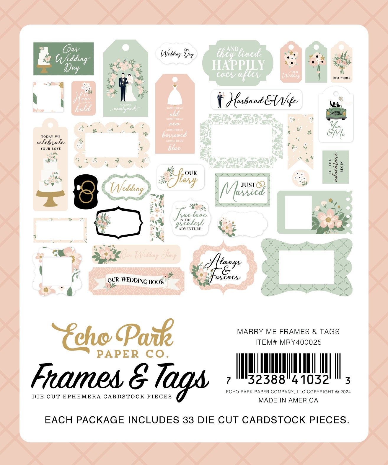 Echo Park Cardstock Ephemera-Frames & Tags, Marry Me