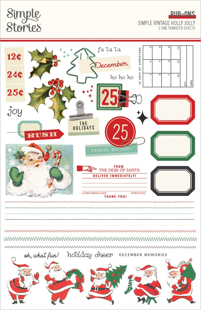 Simple Vintage Holly Jolly Rub-Ons-6"X8"