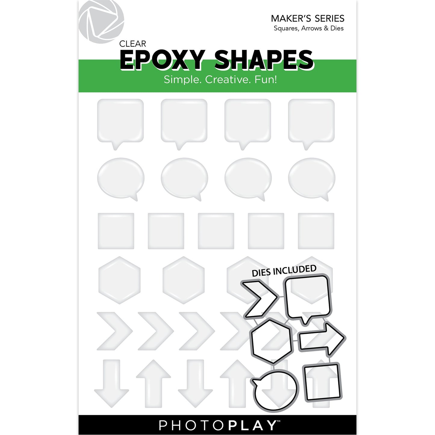 PhotoPlay Clear Epoxy Shapes With Die-Squares & Word