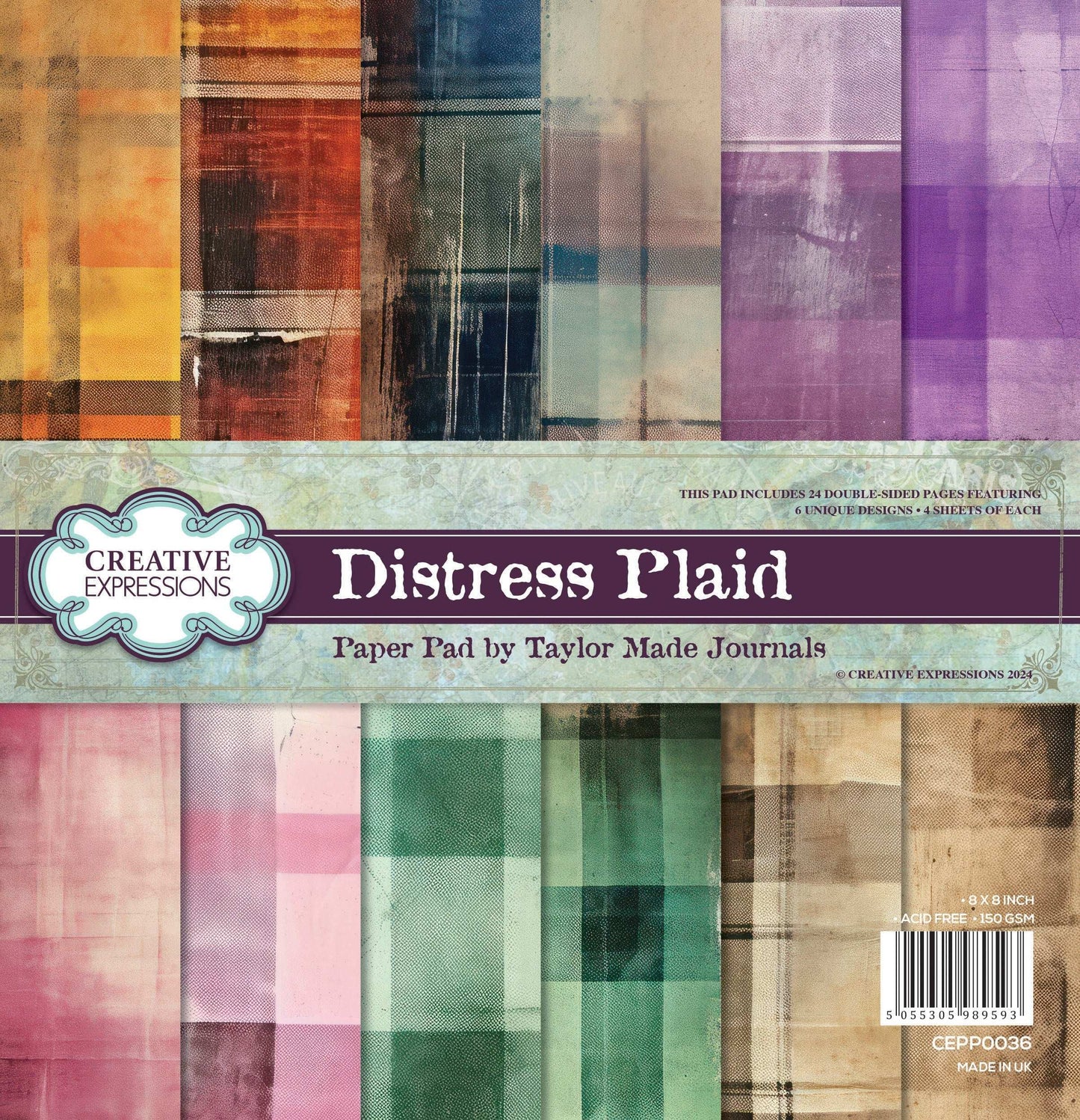 Creative Expressions Taylor Made Journals Paper Pad 8"X8"-Distress Plaid