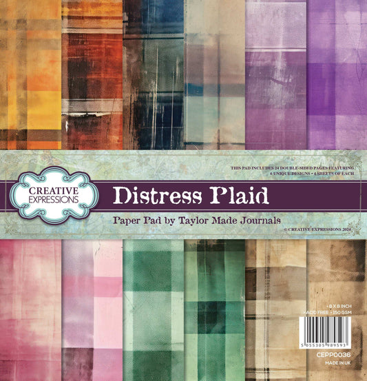 Creative Expressions Taylor Made Journals Paper Pad 8"X8"-Distress Plaid