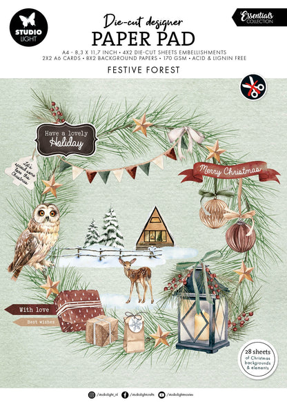 Studio Light Designer Die-Cut Paper Pad 8.26"X11.57" 28/Pkg-Nr. 219, Festive Forest