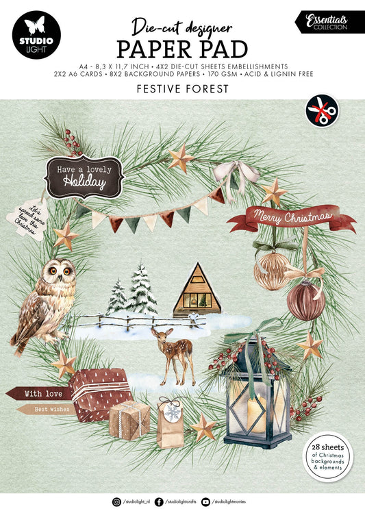 Studio Light Designer Die-Cut Paper Pad 8.26"X11.57" 28/Pkg-Nr. 219, Festive Forest