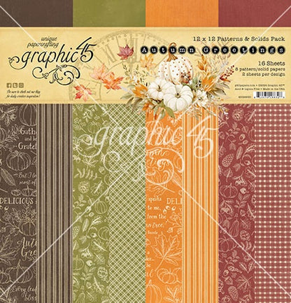 Graphic 45 Collection Pack 12"X12"-Patterns & Solids, Autumn Greetings