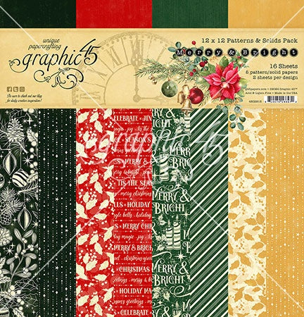 Graphic 45 Collection Pack 12"X12"-Patterns & Solids, Merry & Bright