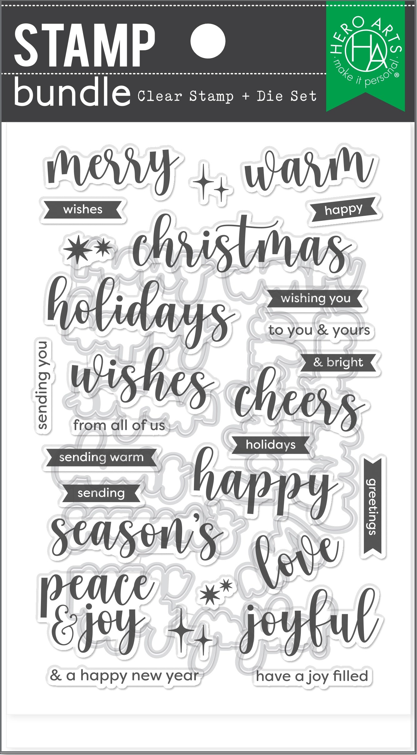 Hero Arts Clear Stamp & Die Combo-Joyful Christmas Messages