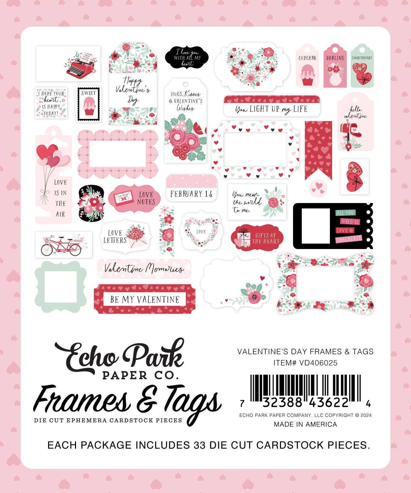 Echo Park Ephemera-Frames & Tags, Valentine's Day