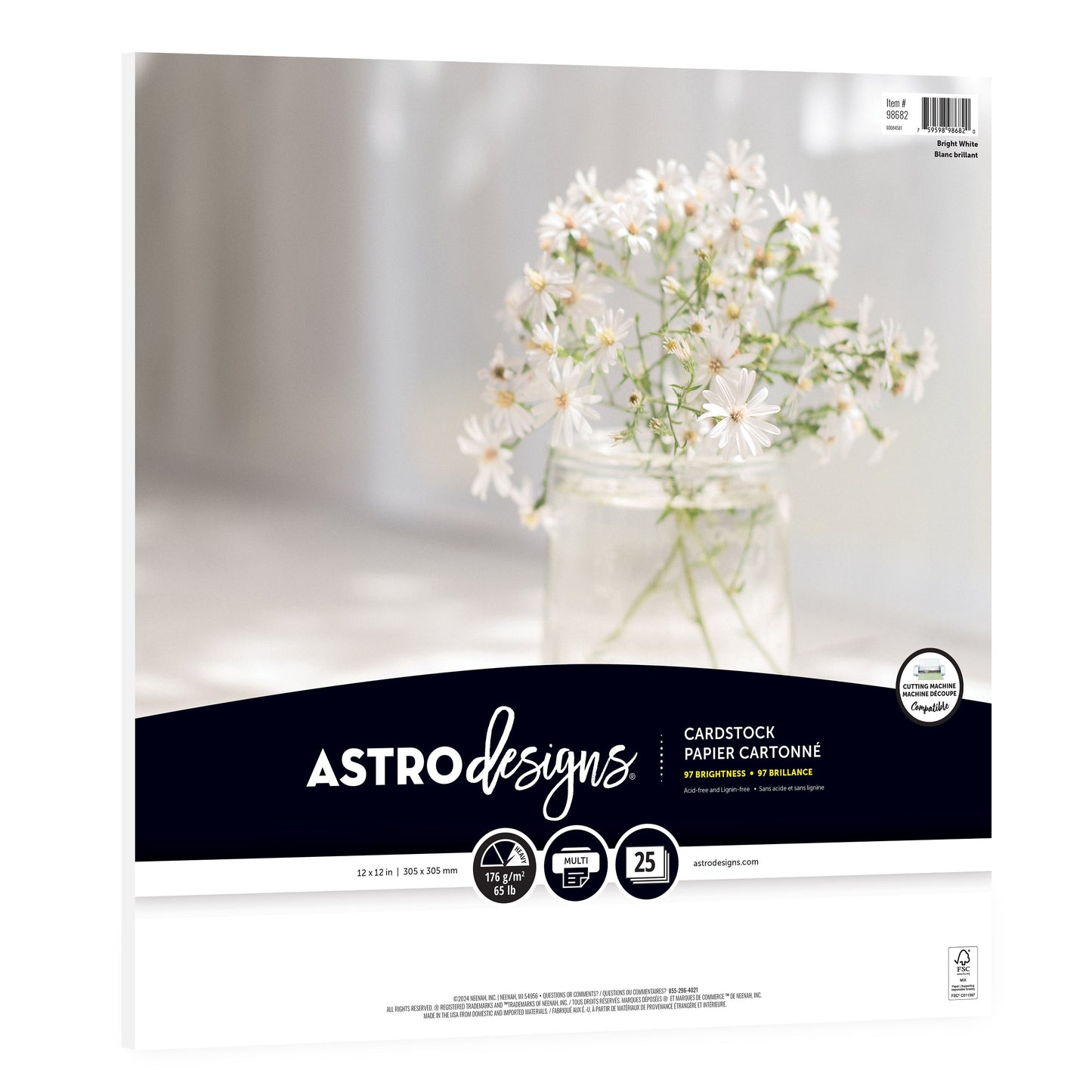 Neenah Astrodesigns 65lb Cardstock Pack 12"X12" 25/Pkg-Bright White
