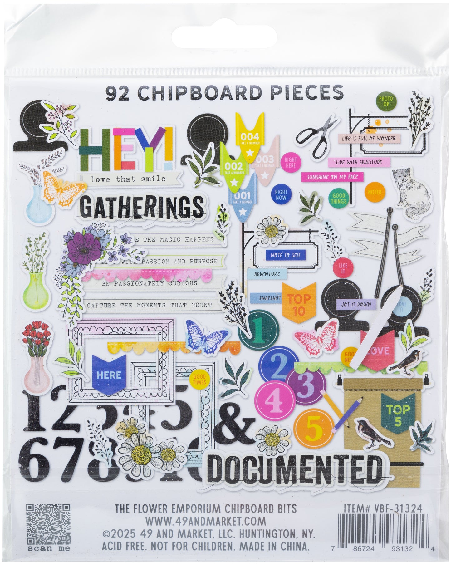 49 And Market Chipboard Bits 92/Pkg-The Flower Emporium