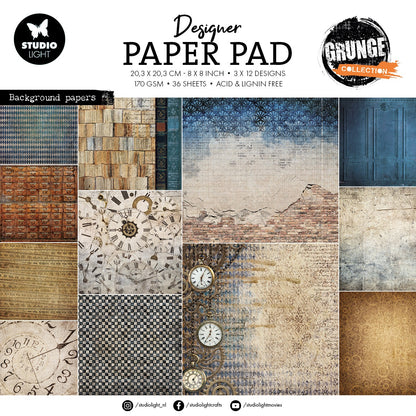 Studio Light Grunge Paper Pad 8"X8" 36/Pkg-Nr. 313, Backgrounds