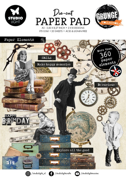 Grunge Collection Die-Cut Paper Pad 5.82"X8.26" 20/Pkg-Nr. 312, Elements