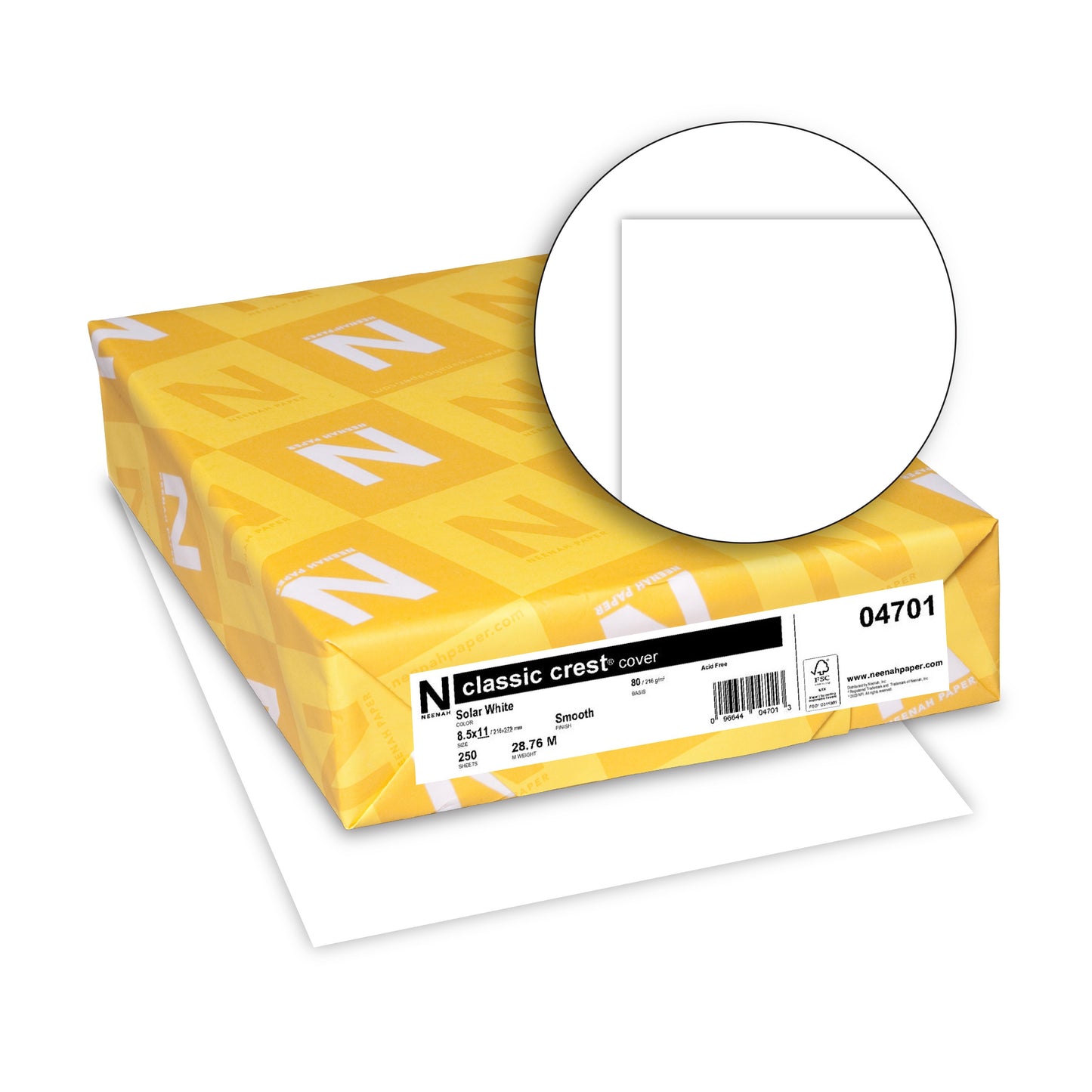 Neenah 80lb Classic Crest Cardstock 8.5"X11" 250/Pkg-Solar White, Smooth