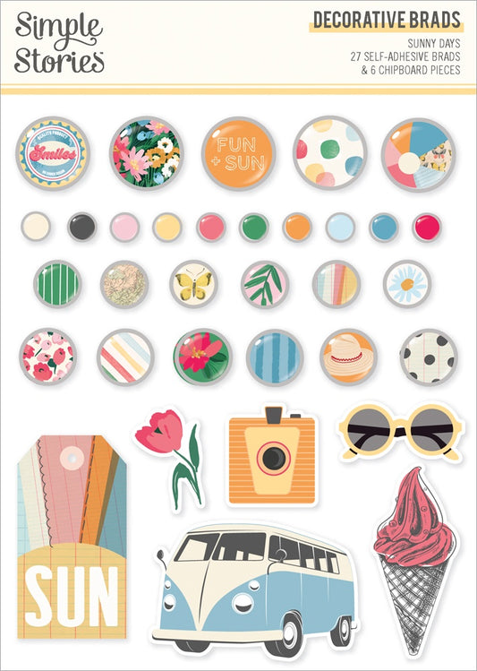 Sunny Days Decorative Brads-27 Brads, 6 Chipboard