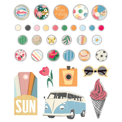 Sunny Days Decorative Brads-27 Brads, 6 Chipboard
